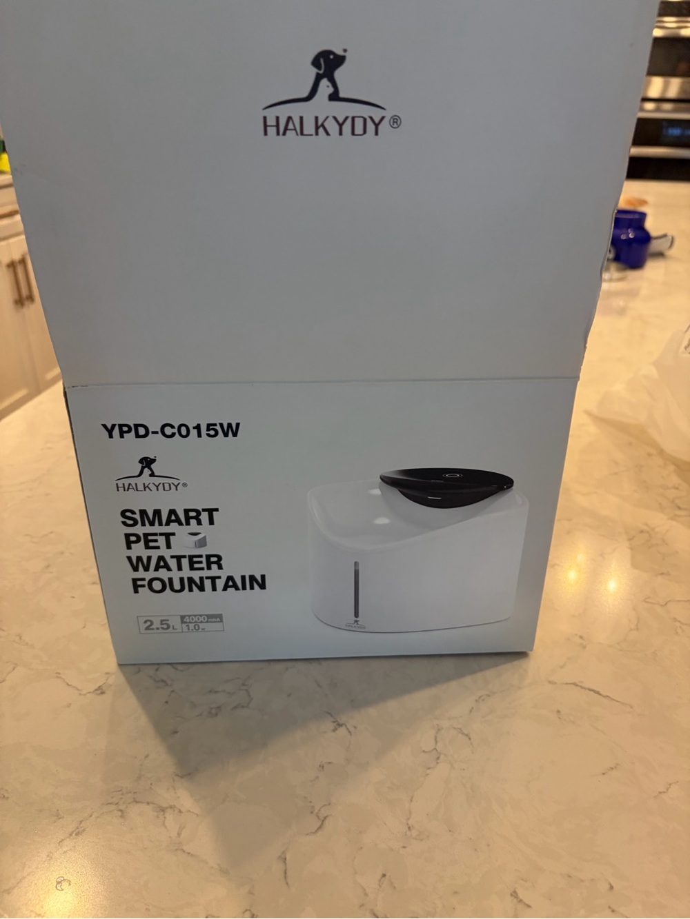 HALKYDY Smart Pet Water Fountain - White with Black Lid